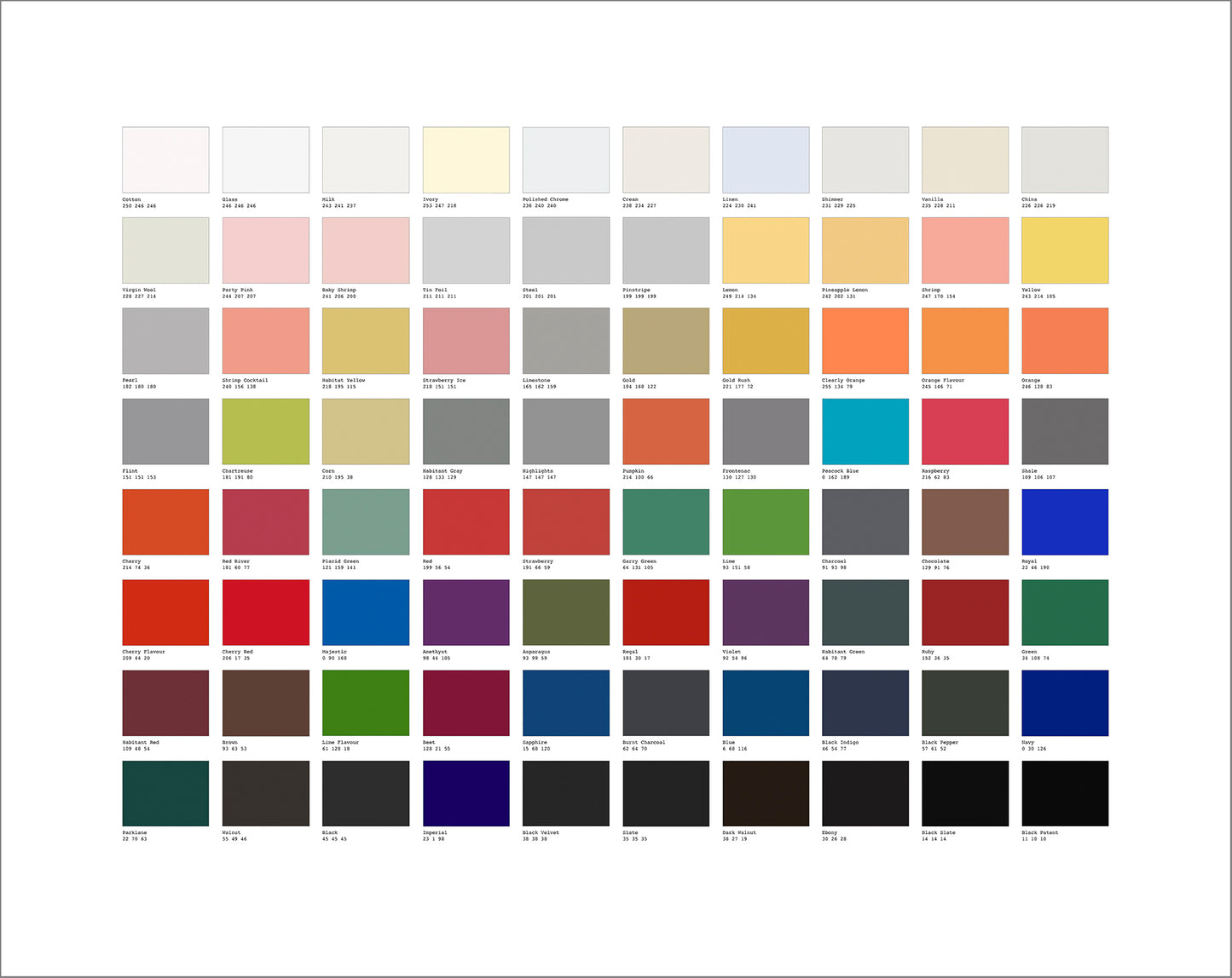 Indexed Colour Chart
